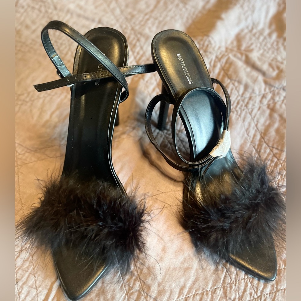 Feather detail black stewpot heel